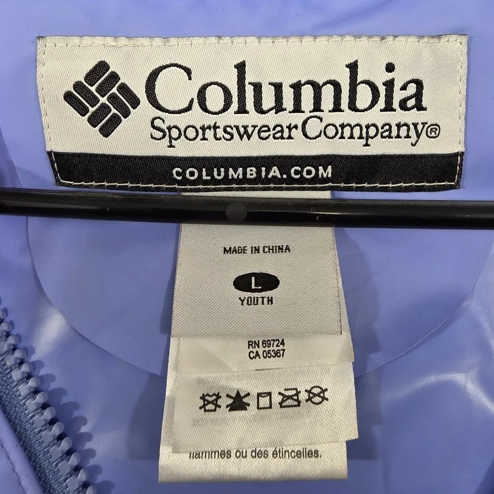 Columbia Youth Rain Jacket Periwinkle Blue Hooded PVC Shell RY0180 Size Large‎